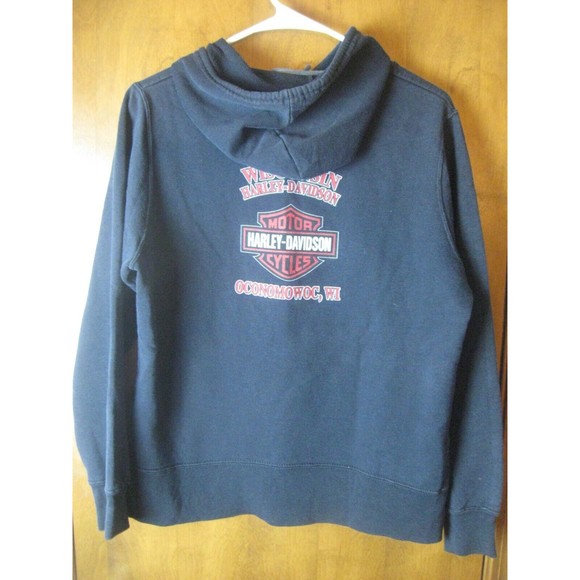 HARLEY DAVIDSON BLACK WISCONSIN HOODIE 105th Anniversay WOMEN'S SIZE L Preowned - Picture 6 of 7